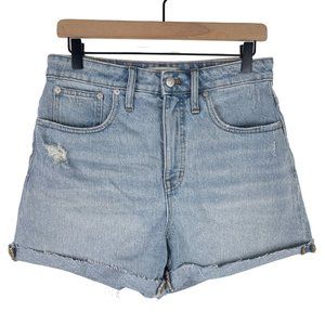 MADEWELL Curvy High Rise Denim Cuffed Raw Hem Shorts in Cantrell Wash 28